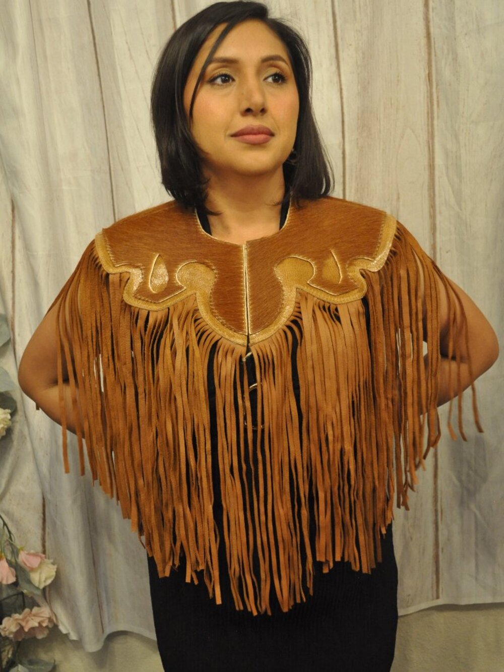 brown cowhide shawl